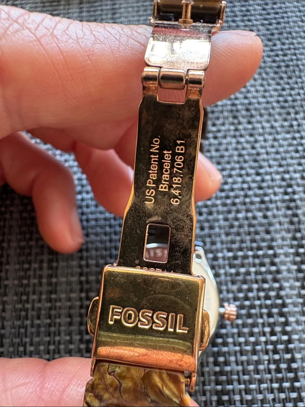 Women’s Fossil Black Dial Watch with Tortoiseshell Bracelet and Gold Accents